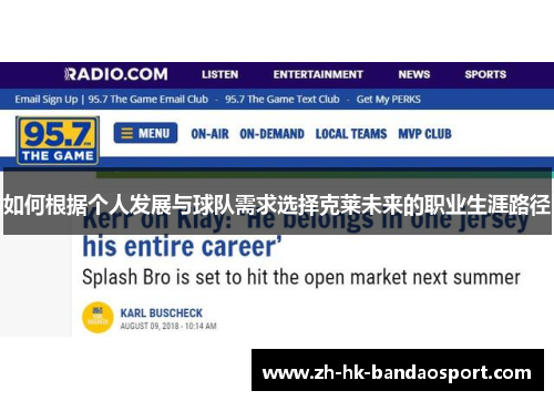 如何根据个人发展与球队需求选择克莱未来的职业生涯路径