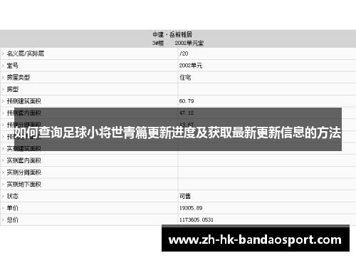 如何查询足球小将世青篇更新进度及获取最新更新信息的方法